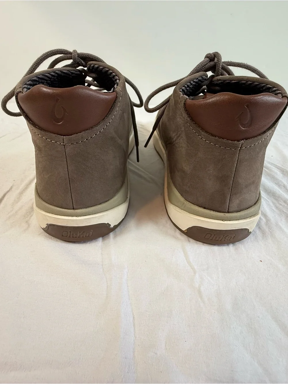 OluKai Men's Taupe Suede Chukka Boots with Cream Sole